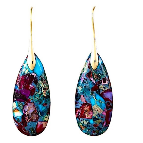 Artisan Imperial Natural Stone Earrings Gold Mystic Depths - Picture 2 of 2